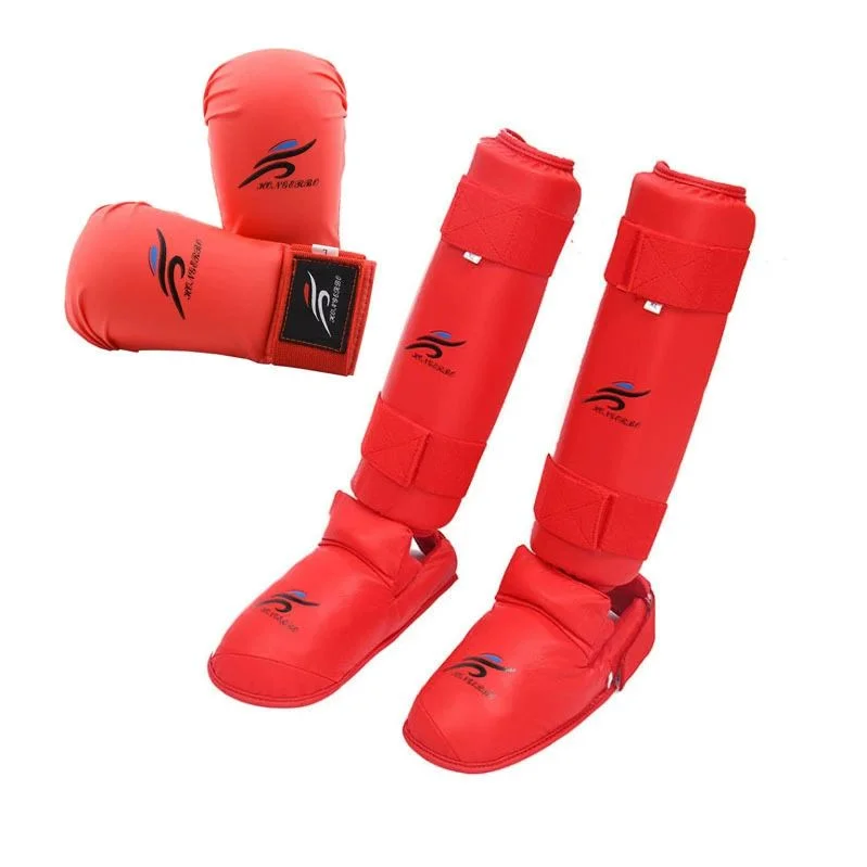 WKF Adult &Children Karate Shin Guards Instep Protectors Professional Training Practical Combat Karate Gloves Thick Boxing Glove