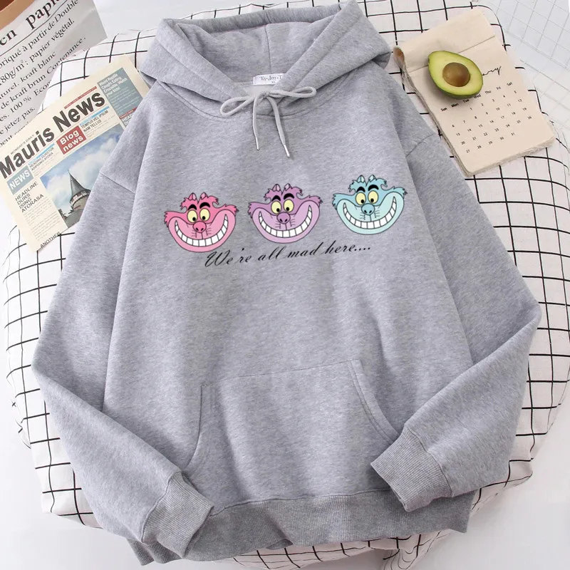 Schattige Alice In Wonderland Vrouwen Hoodies Ontwerp Print Winter Hoodie Hiphop Katoen Oversized Streetwear Sweatkleding Kleding