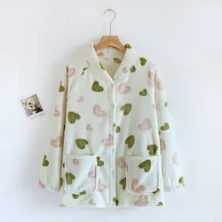 2026 Autumn/Winter New Women's Single piece Pajama Flannel Top Thickened with Velvet Coral Velvet Home Clothes Top Sleepwear