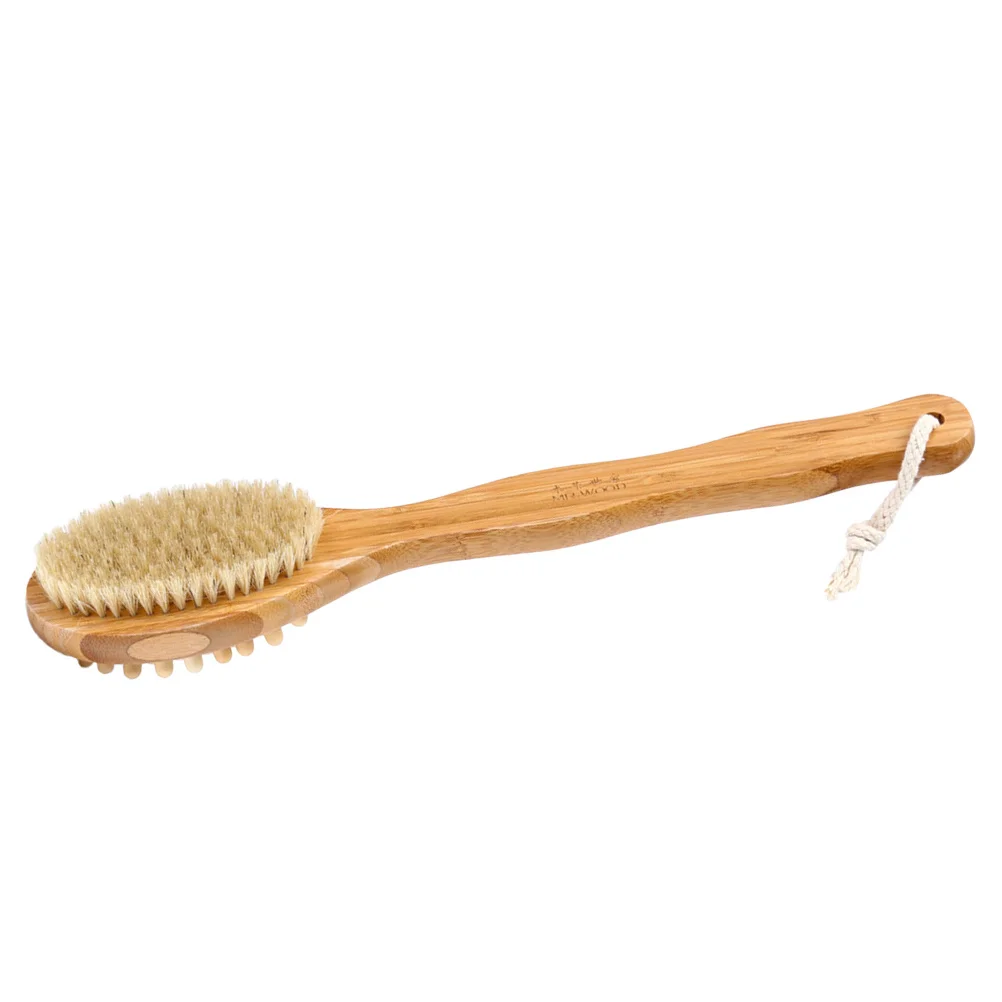 

1pc Double-Sided Body Care Bath Brush Long Handle Natural Bristles For Exfoliating Cleansing Oil Dirt Removal Shower Spa Massage