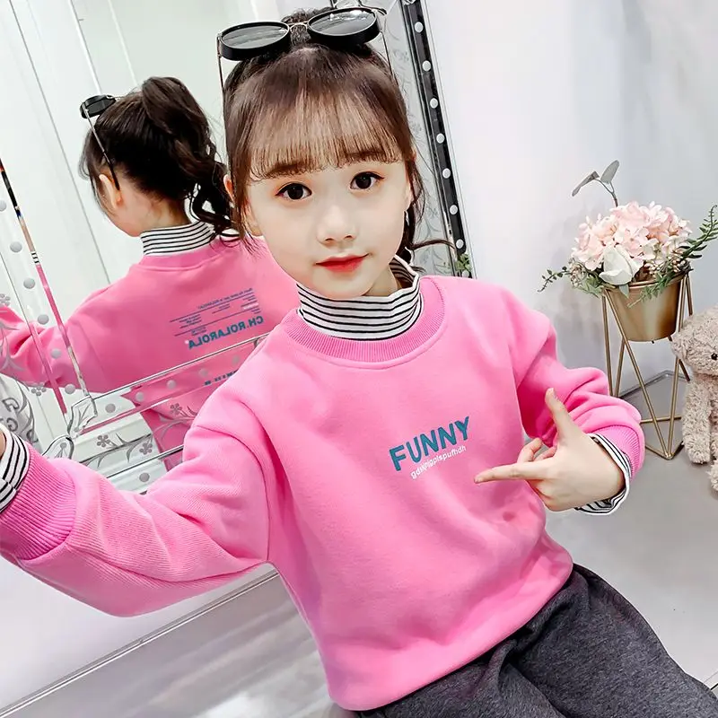 

Толстовка с капюшоном Thiened Fce для девочек, осенне-зимняя новинка, детская мода, Plu irt, средние и большие дети