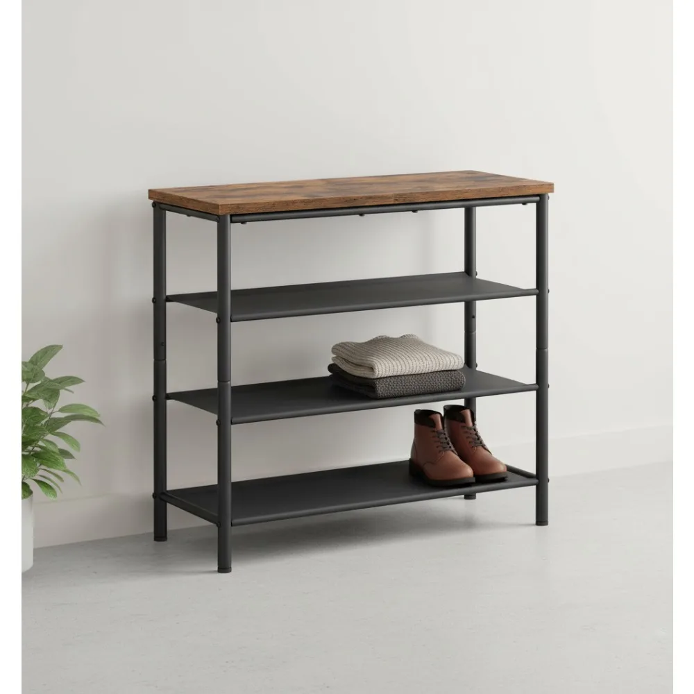 

4-уровневый органайзер для хранения обуви, вмещает 12 пар обуви, промышленный деревенский дизайн для прихожей, шкафа, квартиры, общежития