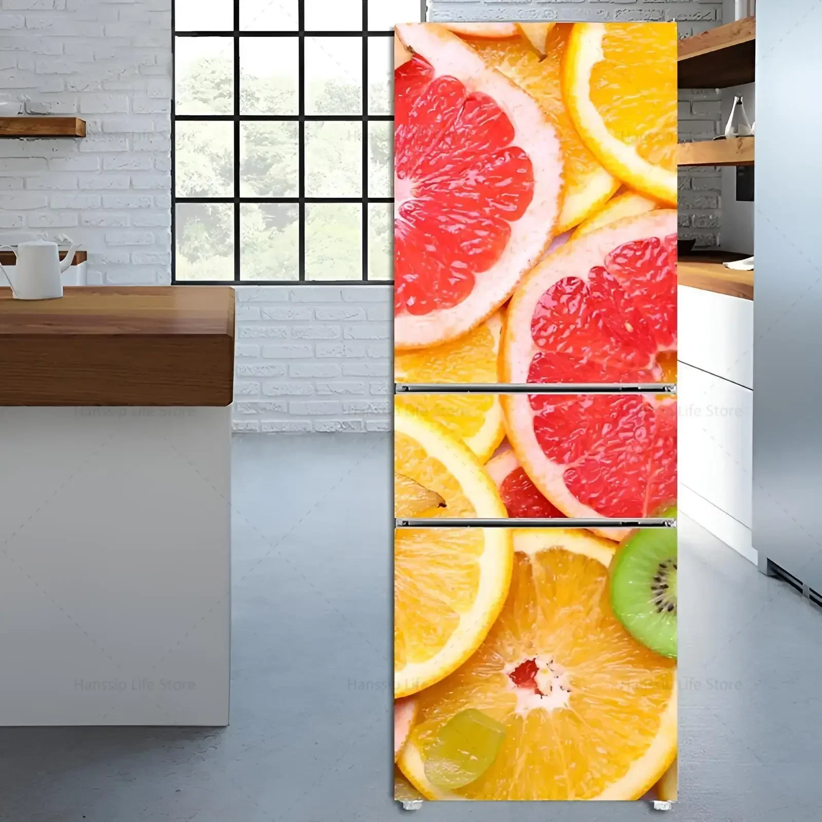 Delicious Fresh Fruit Printed Fridge Door Wrap Cover Kitchen Wallpaper Refrigerator Door Poster Strawberry Lemon Mural Decals