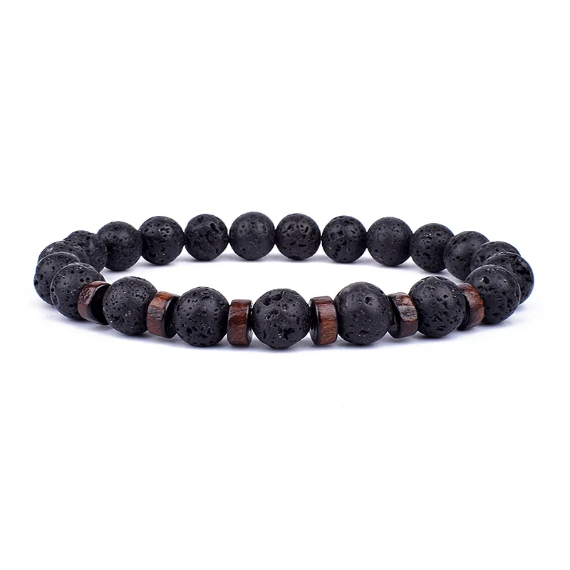 Fashion Natural Lava Stone Wooden Beads Energy Yogi Elastic Stand Bracelet Bangle For Men Accessorie Jewelry Valentine Gift