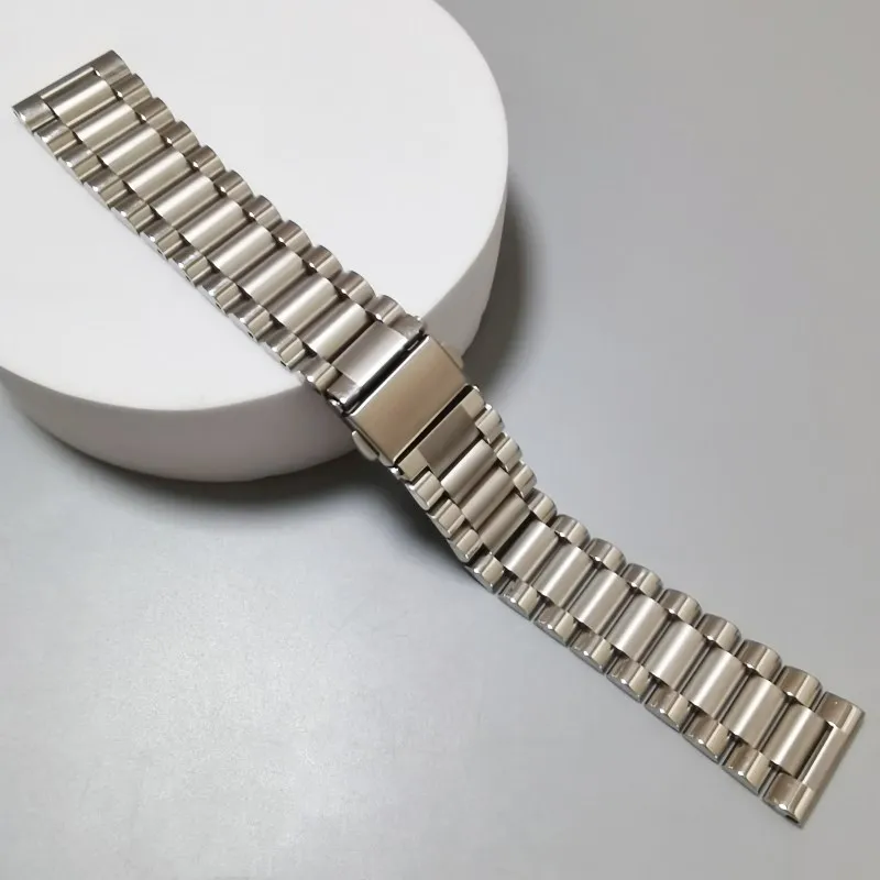 20mm 22mm Silver 316L Stainless Steel President Three Beads Universal Straight End Watch Strap Band Bracelet
