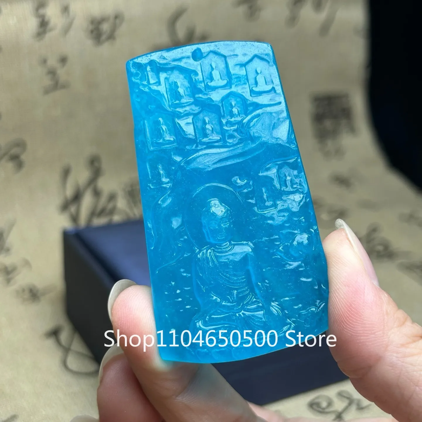 

Certified Natural High Ice Blue Jade Jadeite Amulet Pendant & Necklace