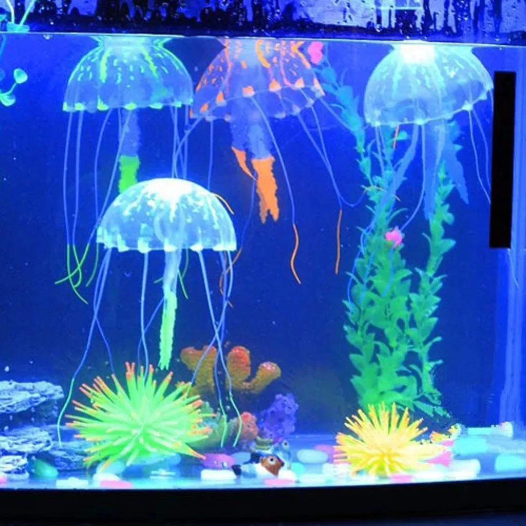 Fish Tank Fluorescent Glowing Beauty Artificial Fake Jellyfish Ornament Aquarium