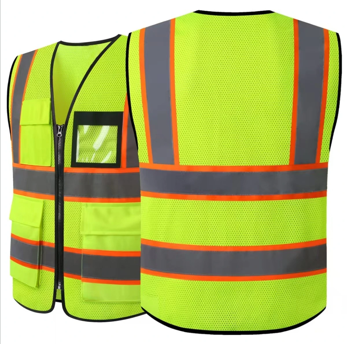 Work Vest with Tool Pockets Mesh Breathable Building Road Construction Vest Costume Labor Protection Clothing