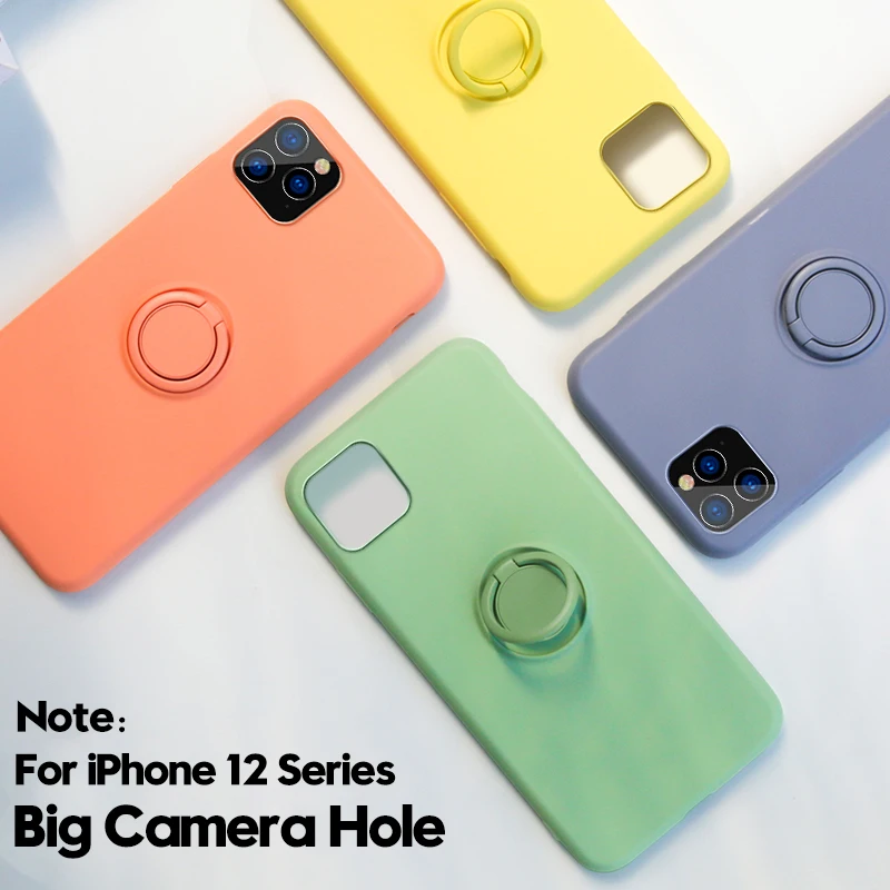 Color Silicone Magnetic Ring Holder Case For iPhone 16 15 14 11 12 13 Pro XS Max XR XS X Plus Soft Stand Finger Cover