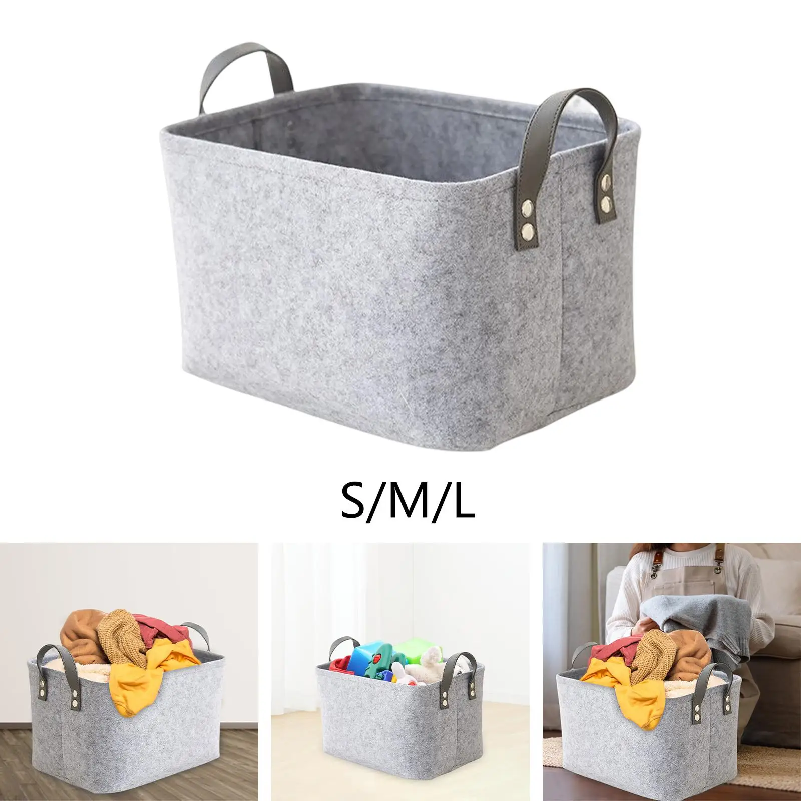 Grey Folding Felt Storage Basket Organizer Portable Felt Handy Dirty Clothes Storage Basket for Clothes Towels Wardrobe Blankets