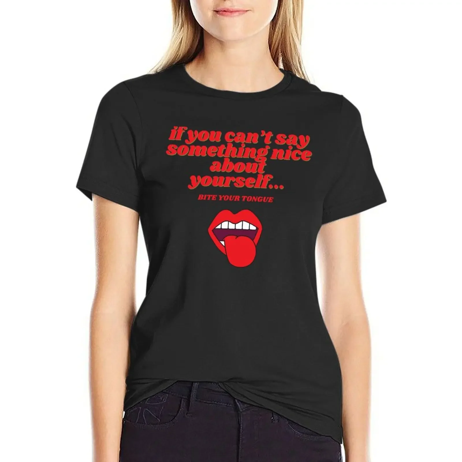 

Bite your tongue T-Shirt animal print shirt for girls sports fans tees plus size tops summer clothes for Women