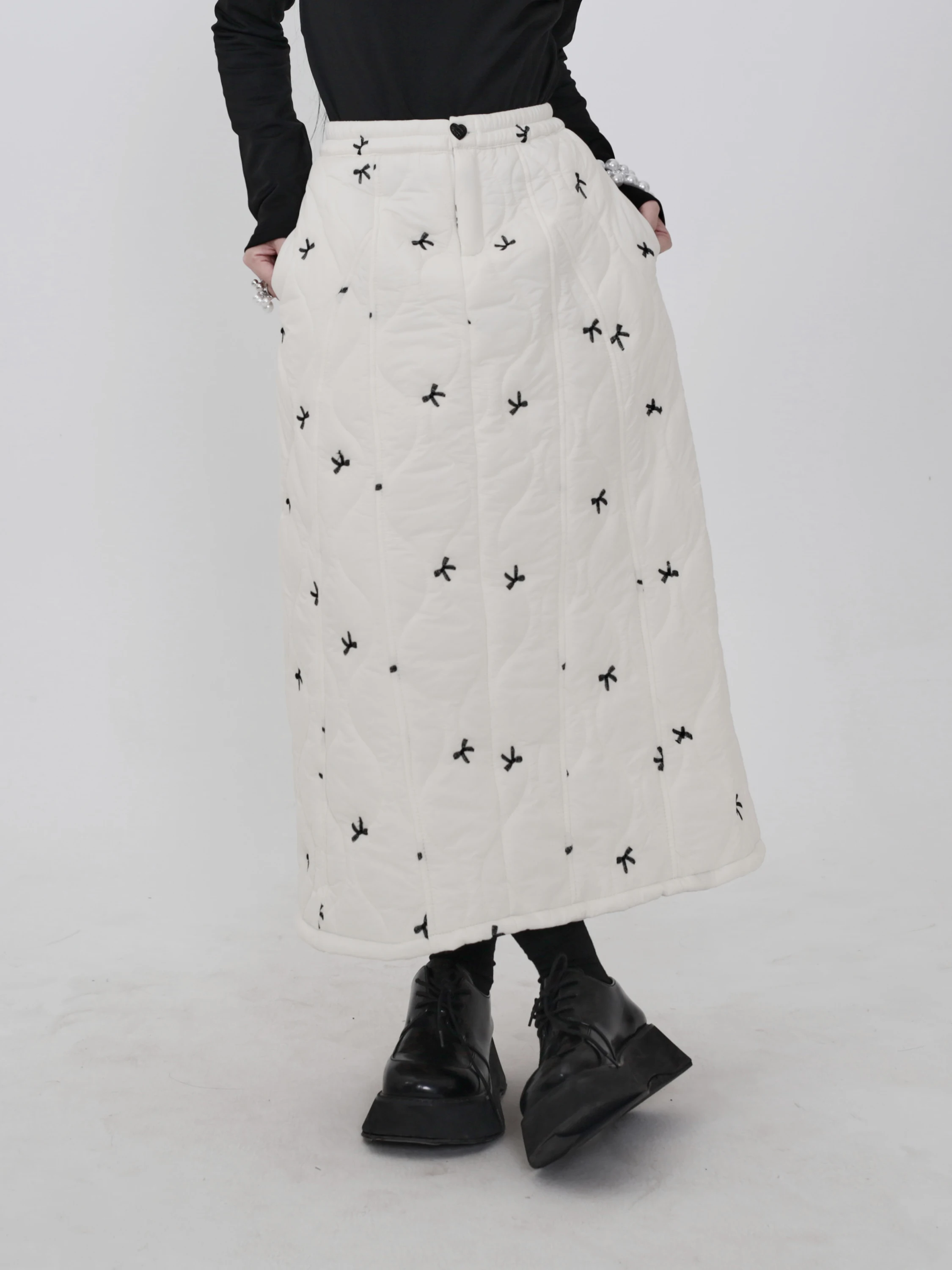 

Elegant Winter New Arrival A-Line Skirt with Cotton Filling Warm High Waist Slimming Cotton Skirt for Ladies
