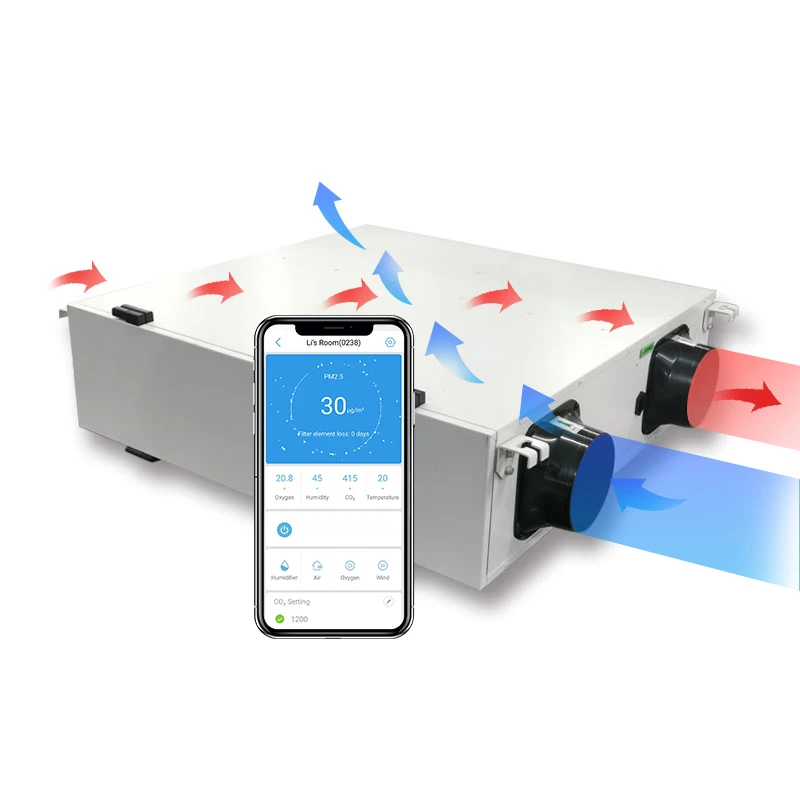 

Энергосберегающая система вентиляции с рекуперацией тепла HRV/ERV, производительность 1000 м³/ч, с управлением через приложение Tuya для дома