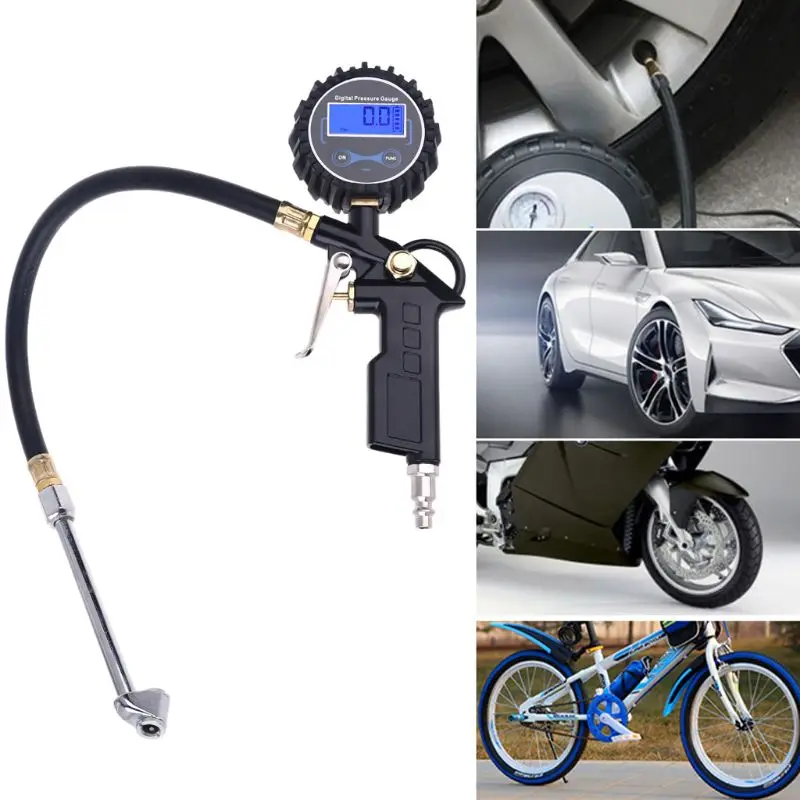 Car Digital Tire Inflator Pressure Gauge with Dual for Head Chuck for AUTO RV Truck Motorcycle Bike Car Air Compres