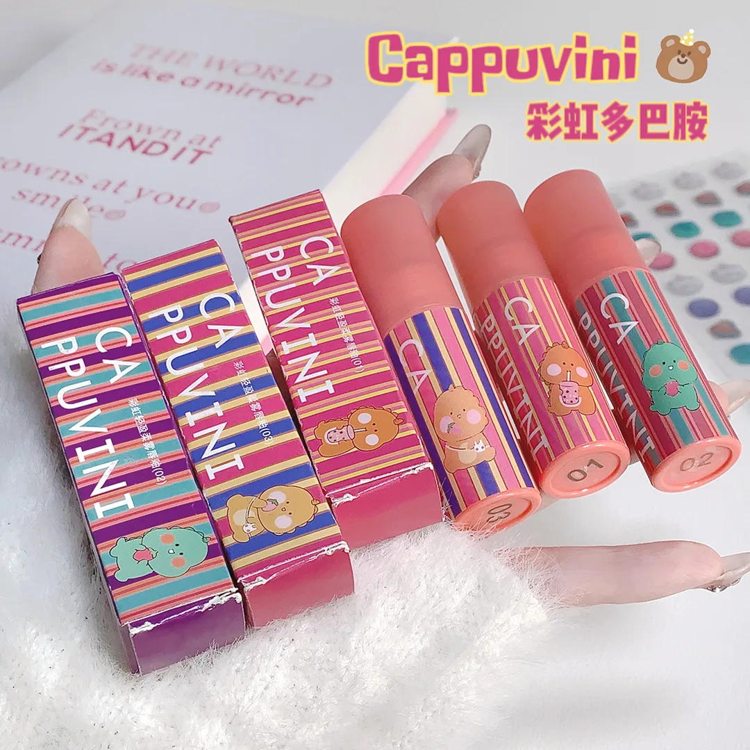 Cappuccino Set da tre pezzi Little Dinosaur Lip Gloss Matte Lipstick Velvet White Korean Makeup Lip Glaze cosmetici economici all'ingrosso