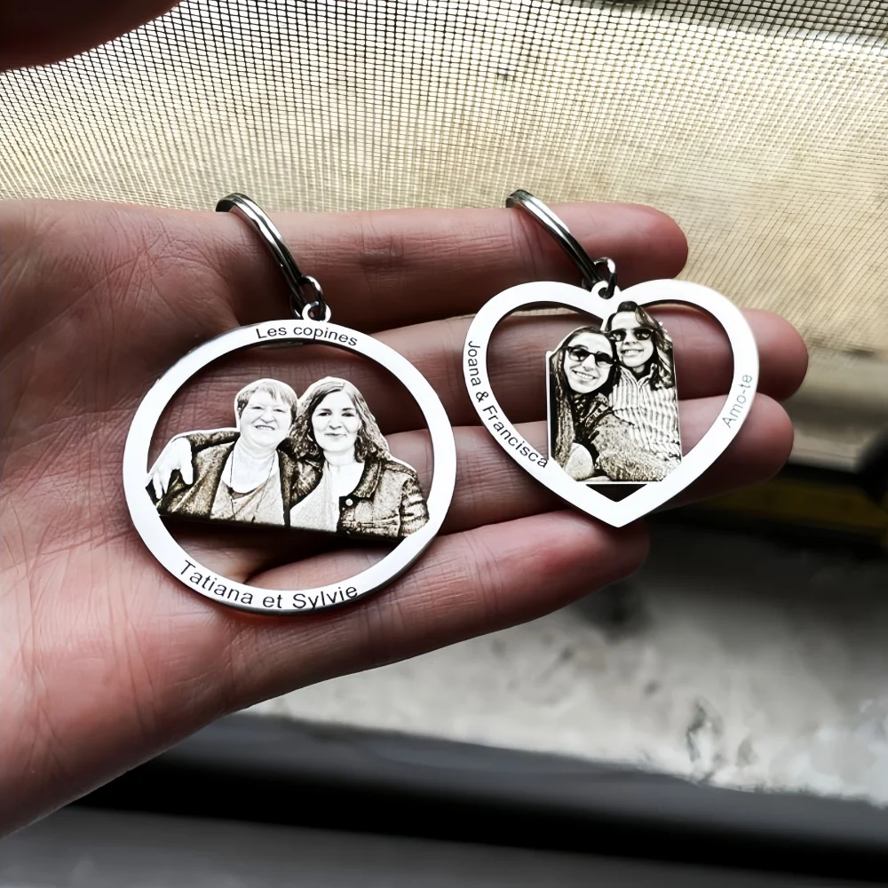 

Персонализированный брелок-сердце с фото, брелок с именем и фотографией, брелок с семейным портретом, подарок для нее, подарок для члена семьи