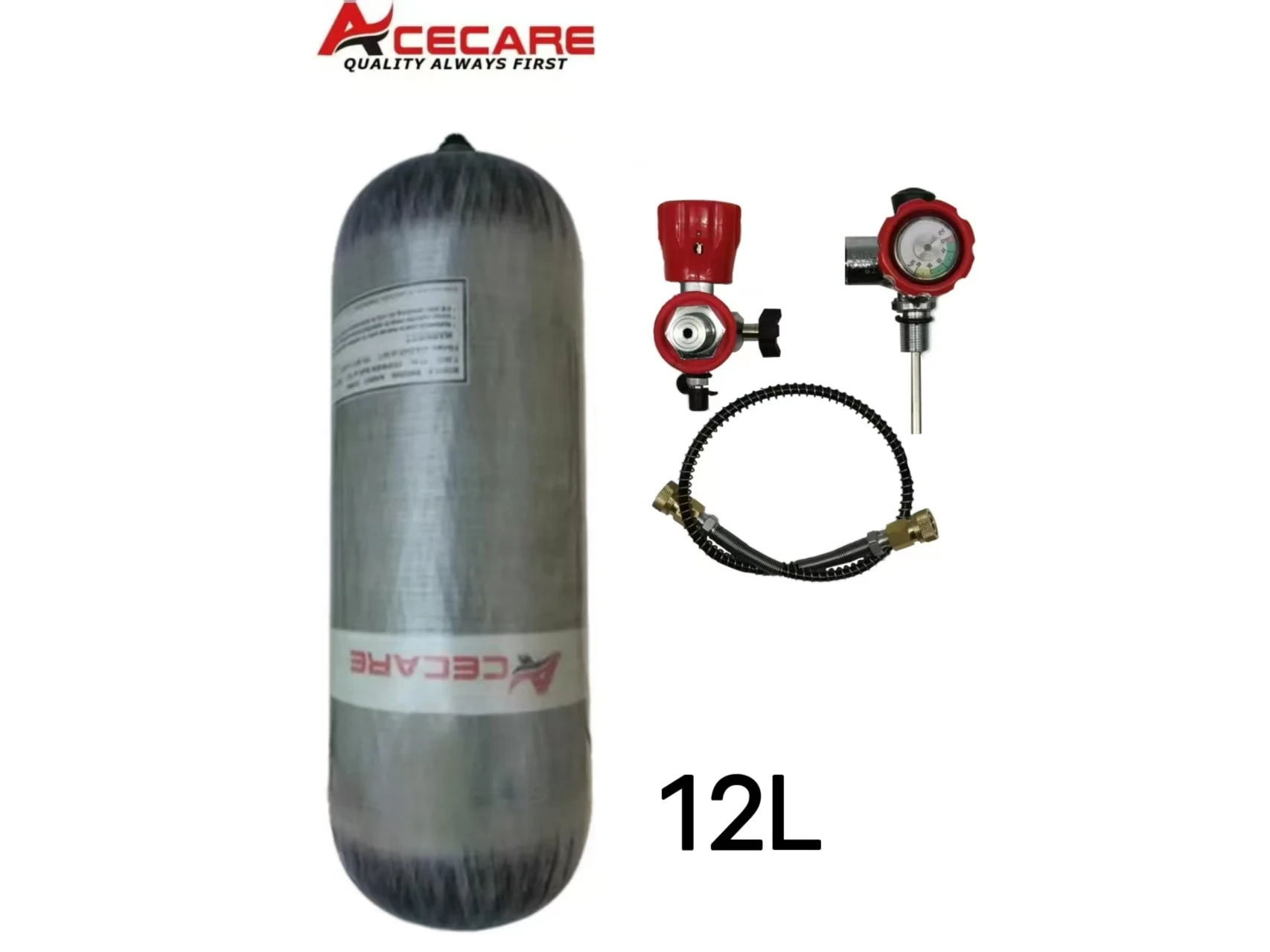 ACECARE 4500Psi 300Bar 12L Carbon Fiber Cylinder High Pressure Diving Tank Fill Station Regulator Valve HPA Bottle M18*1.5