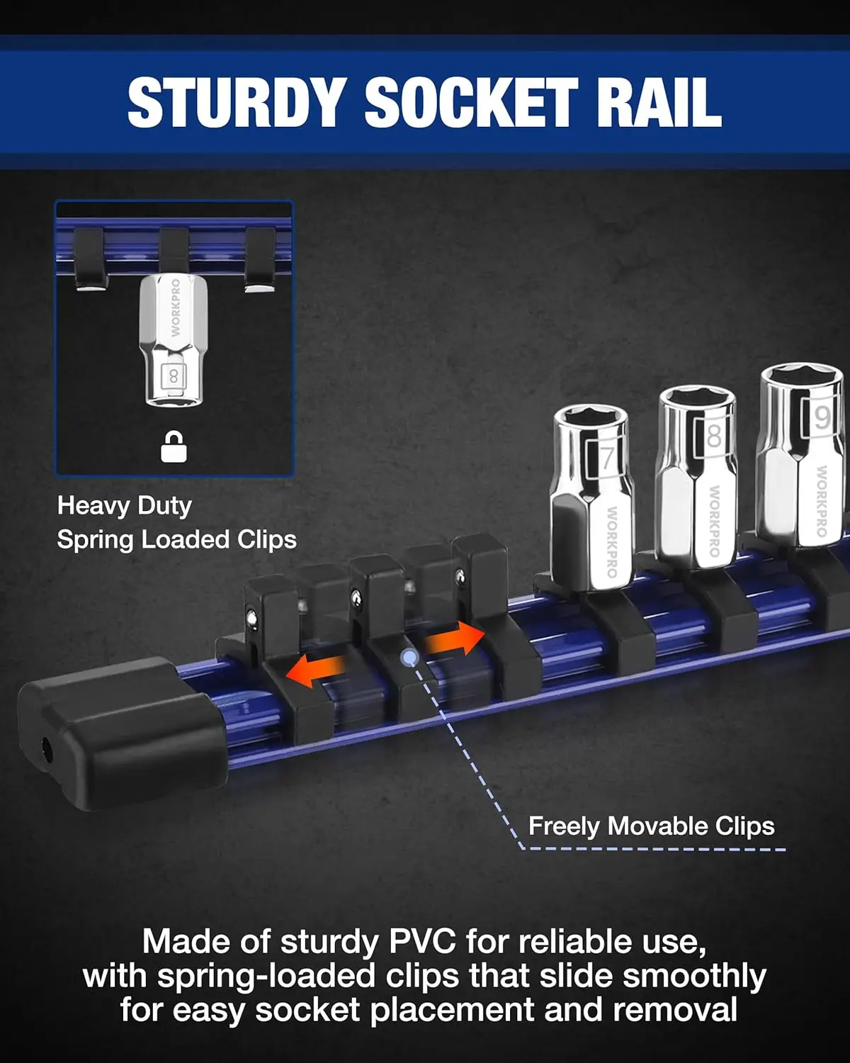 Conjunto de soquete métrico de unidade de 1/4', 10 peças de 6 pontos, 4-13 mm, com organizador e trilho de soquete