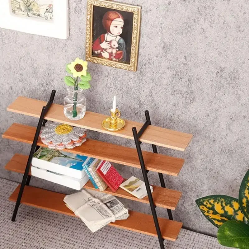 

Wooden Display Shelf With 4 Storage Layers For Doll House Accessories 1/12 Scale Miniature Furniture Scene Display Props 15UB