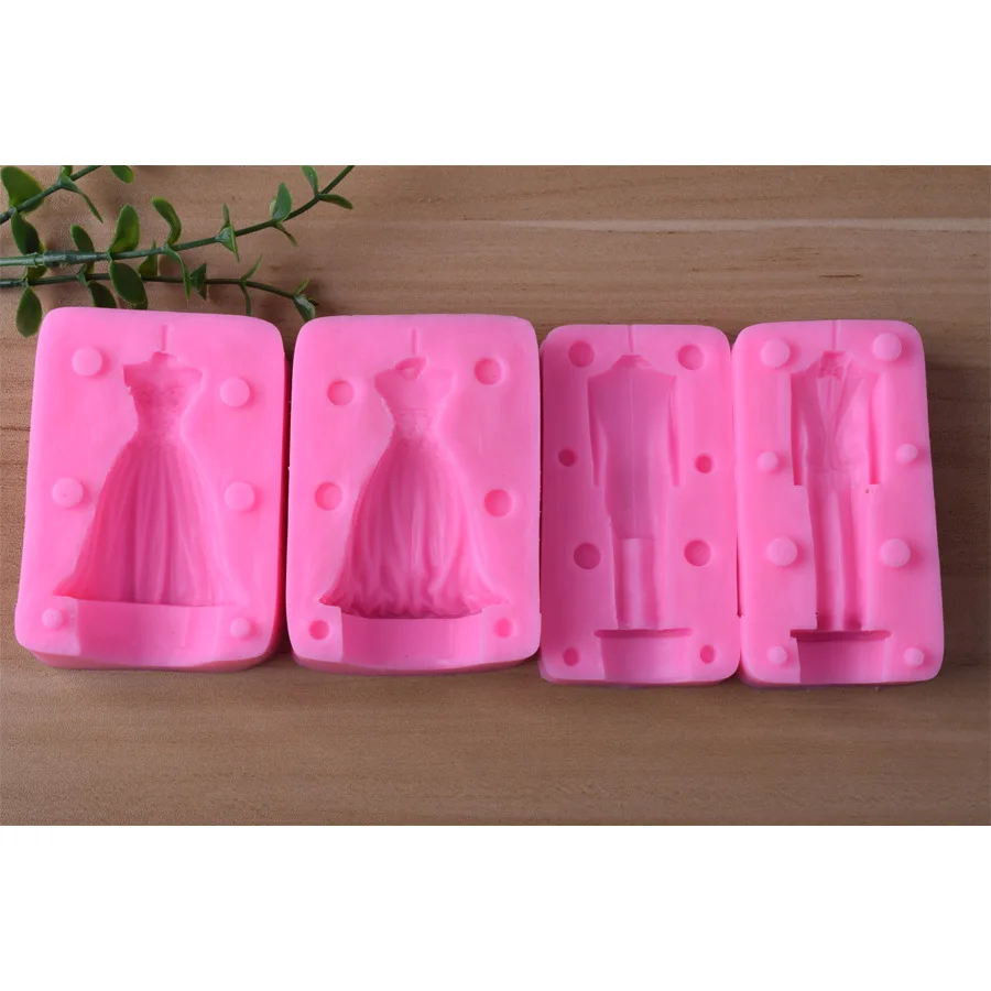 Aomily 3D Wedding Dress Suit Shapex Silicone Clip Mold Cake Molds Baking Pastry Chocolate Candy Jelly Cake Decoration Mould