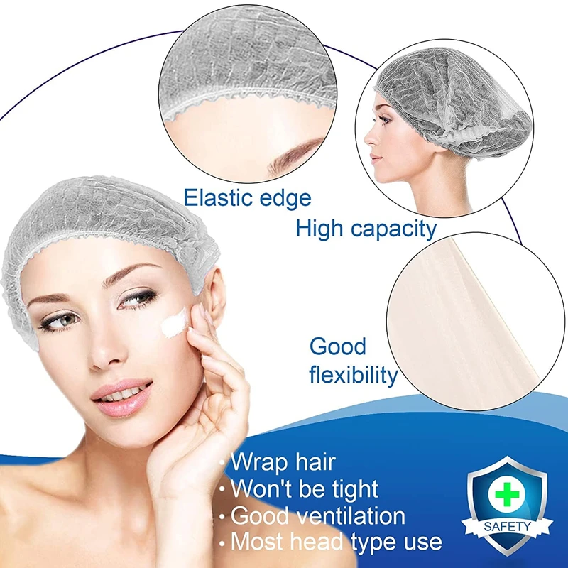 100PCS Disposable Hair Head Covers 21 Inch Net Bouffant Cap Breathable Anti Dust Non-Woven Caps for Kitchen Bath Beauty Salon