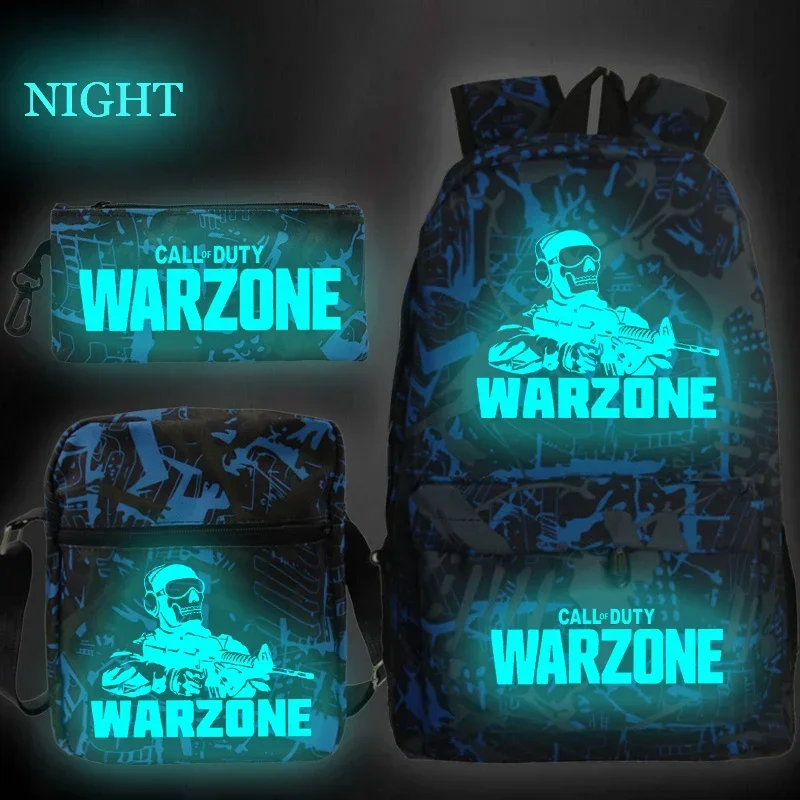 3 قطع/مجموعة حقيبة ظهر Call Of Duty Warzone للمدرسة والمراهقين حقيبة ظهر مضيئة حقيبة كمبيوتر محمول للطلاب حقائب مدرسية ذات سعة كبيرة