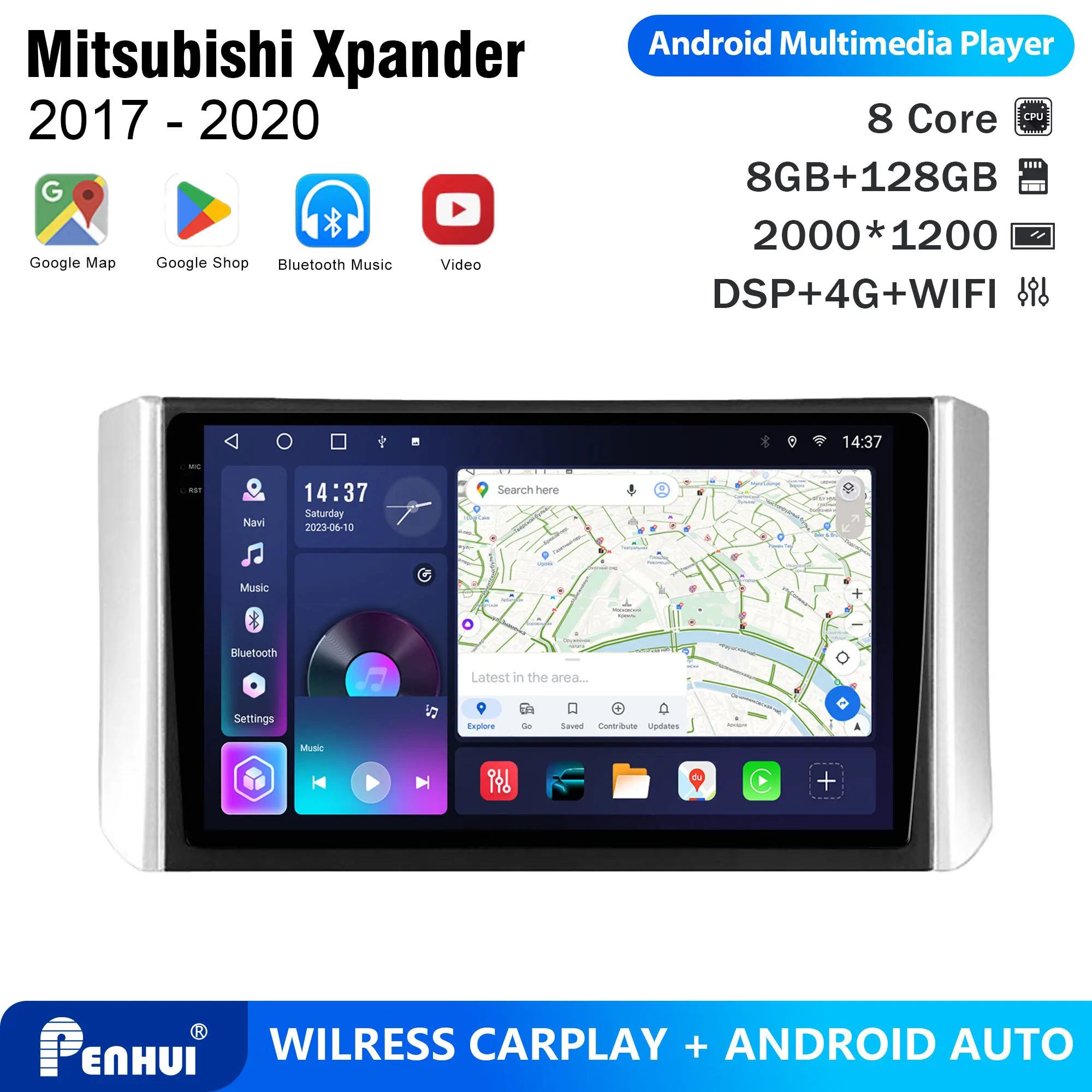 Penhui For Mitsubishi Xpander 2017 - 2020 Android Car DVD Player 2Din 9'' Touchscreen DSP Bluetooth Video Multimedia System
