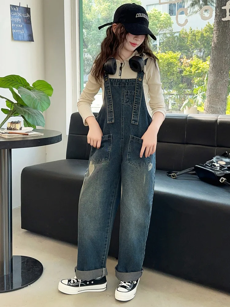 

Spring Girl Denim Jumpsuit with Hearts For Kids Straight Jeans Overalls Rompers For Baby Girl One Piece Strap Jeans for Children
