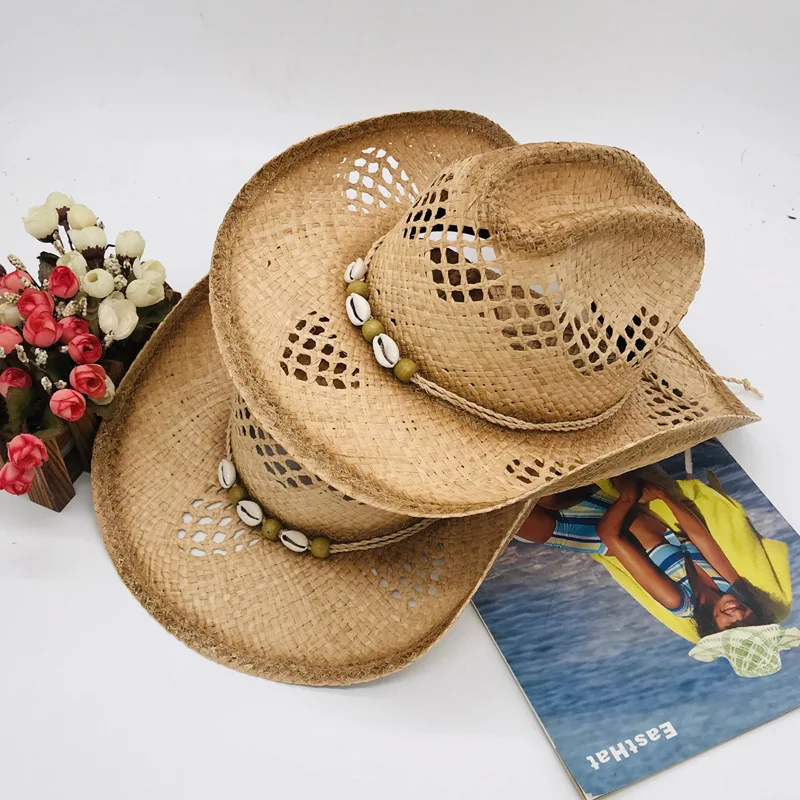 

In Stock Curling Straw Woven Flanging Hat Holiday Standing Raffia Hat Spray Paint Cowboy Hat