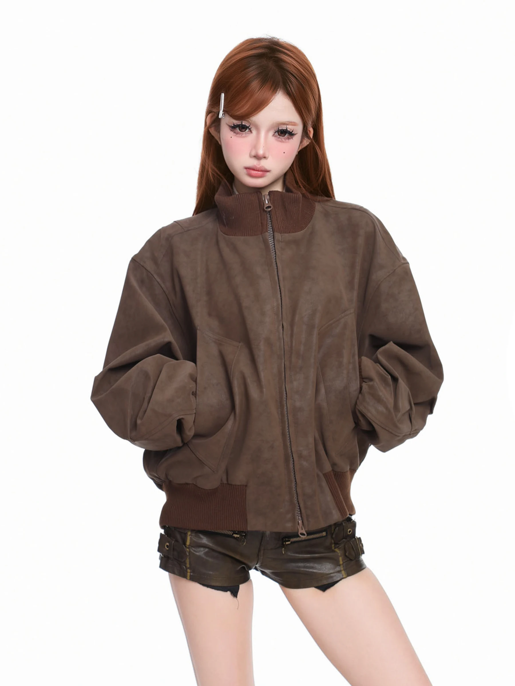 Basterds Amerikanische Retro Rosa PU-Lederjacke Damen Herbst Winter Wärme Design Paar-Baseballjacke Pendler-Stil