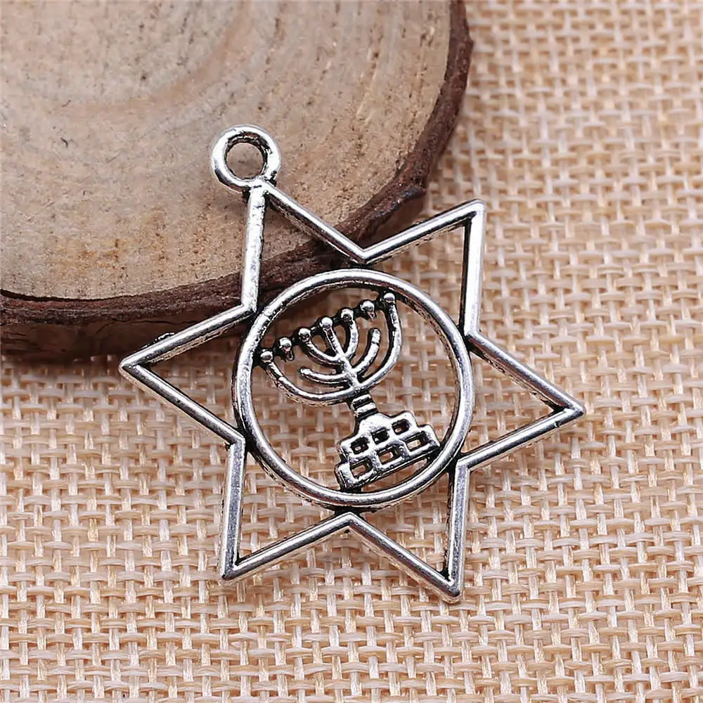 Car Pendant Judaism Menorah Star Of David Charms Jewellery Making Supplies 39x32mm 10pcs