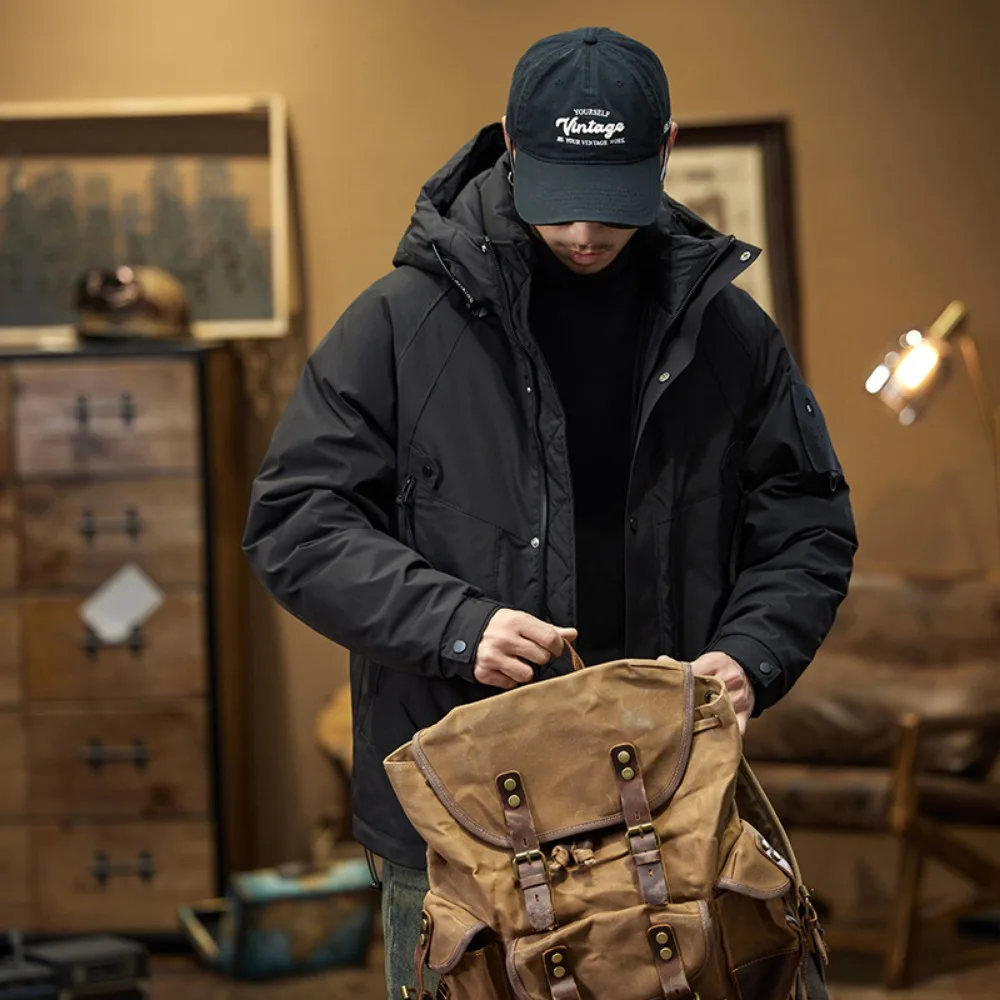 ملابس العمل الأمريكية الرجعية أسفل سترة الرجال الشتاء سميكة الدافئة فضفاضة سترة في الهواء الطلق #3