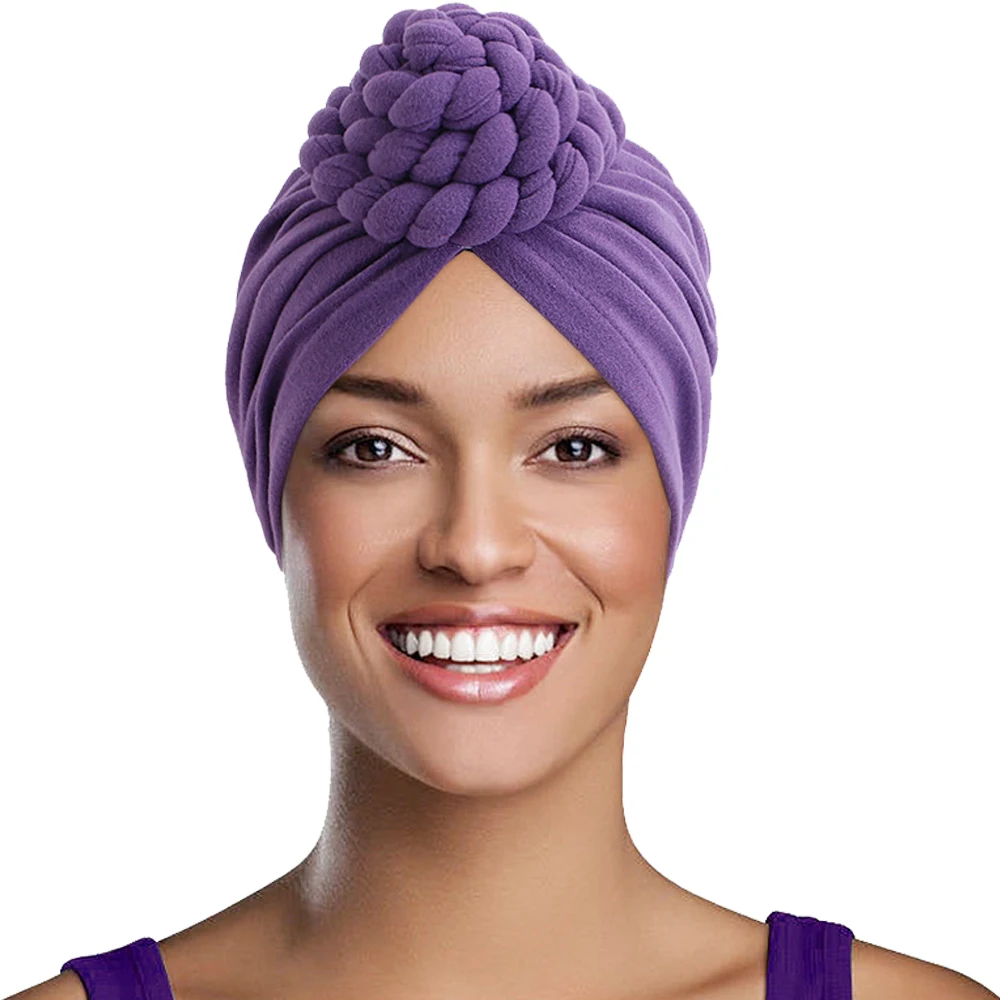 2024 Vlechten Knoop Tulband Hoeden Hijaabs Effen Kleur Moslim Vrouwen Chemo Cap Hoofddoek Hoofddoek Bandana Muts Haaraccessoires