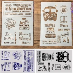 2 Pçs/lote A4 Rota de Ônibus 66 Etiqueta DIY Ofício Camadas Stencils Pintura Álbum de Scrapbooking Stamping Embossing Molde de Papel