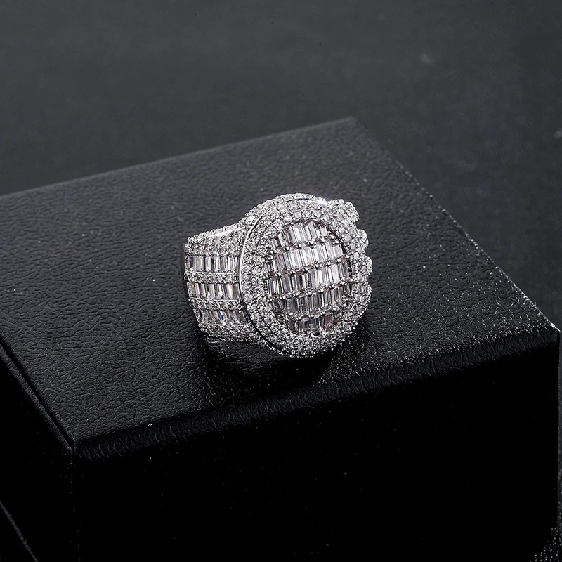 Size 7-11 Hip Hop 5A+ CZ Stone Paved Bling Iced Out Round Finger Rings for Men Rapper Jewelry Gold Silver Color