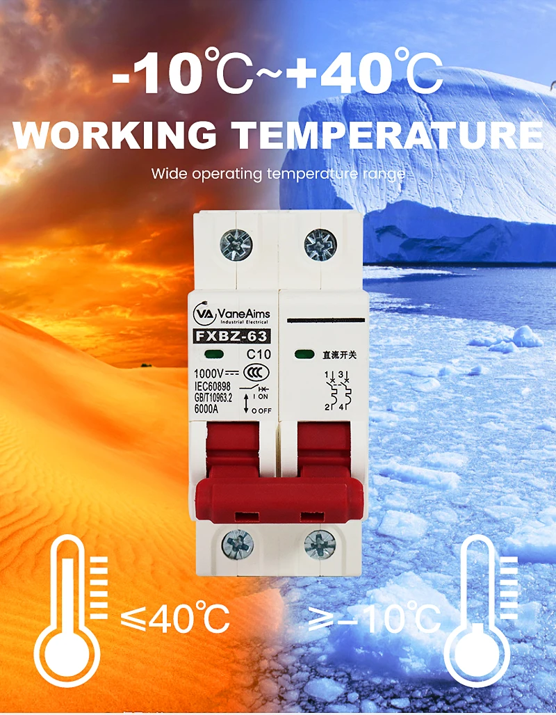2p DC 1000V Solar leistungs schalter 6a 10a 20a 25a 32a 40a 50a 63a DC1000V PV MCB Din Rail Batteriesc halter für Photovoltaik anlage – Detail 5