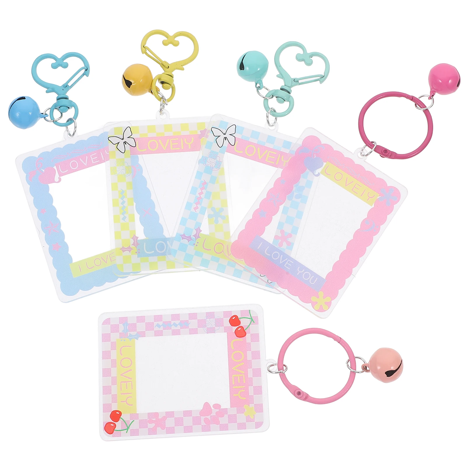 5pcs Photo Frame Keychains Hand-made Luggage Pendants Schoolbag Decorations DIY Hanging Key Rings Cartoon Shaped Bag Charms