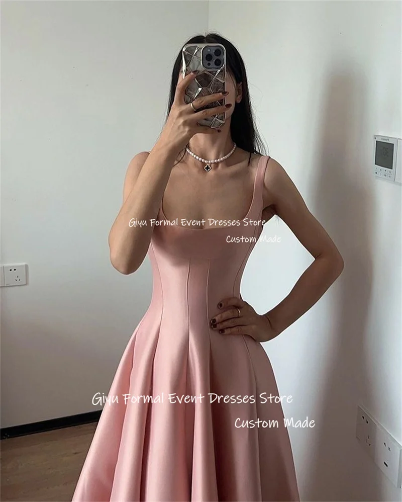 Giyu Simple Dusty Pink Evening Dresses Straps Square Neck Floor Length Prom Gowns Formal Occasion Party Dress Customized