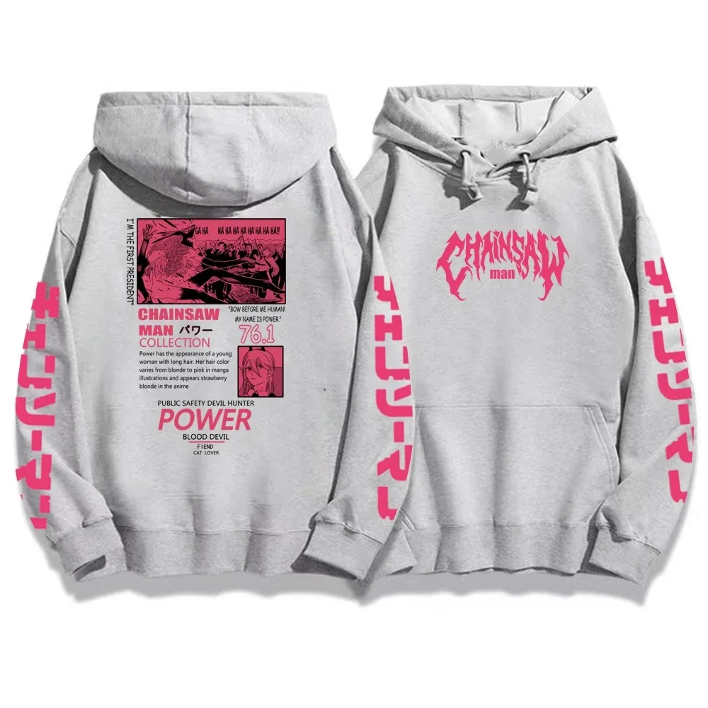 Hot Anime Chainsaw Man Power Graphic Print Hooded Men Women Prevalent Hoodies Oversized Streetwear Harajuku Unisex Sweatshirt