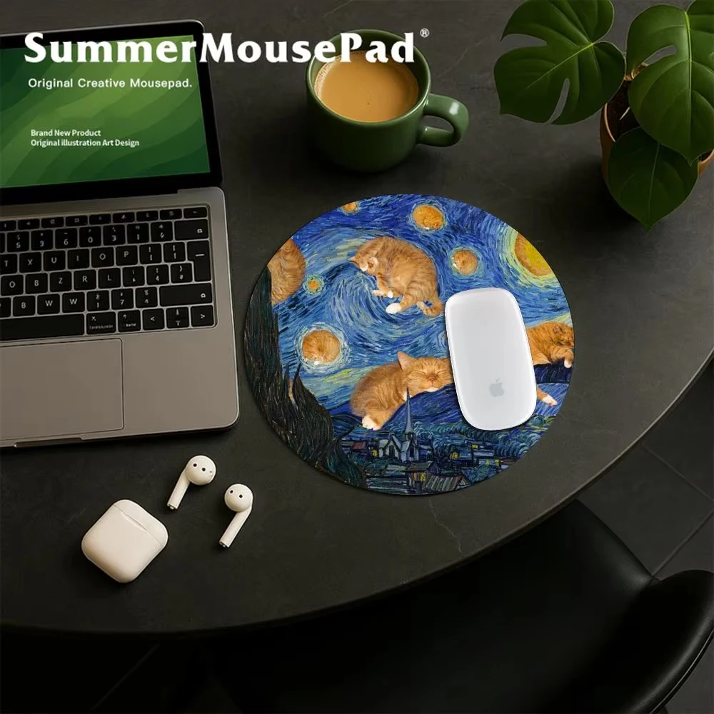 Cute Cats Mouse Pad Vintage Starry Night Gaming Accessories Mousepad Van Gogh Mouse Mat Gamer Computer Desk Mousemats 20x20cm