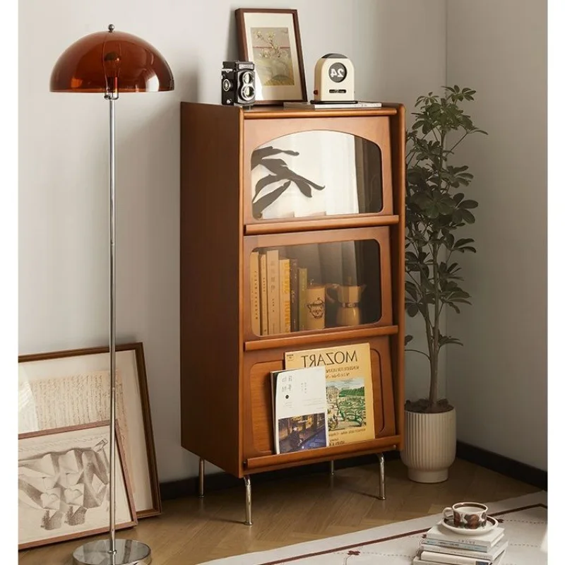 Solid wood bookcase, living room magazine cabinet storage cabinet, dining side cabinet flap display cabinet