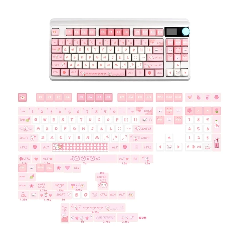 Pink Bear Tema Keycap Set para meninas, teclado mecânico Keycap, DyeSublimation, MAD, PBT, 141