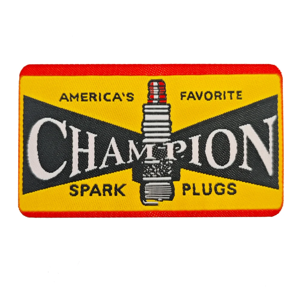 Patch Bordado Champion Spark Plugs, Emblema Tático Favorito dos Americanos para DIY em Roupas, Mochilas, Jaquetas, Coletes, Chapéus e Bolsas