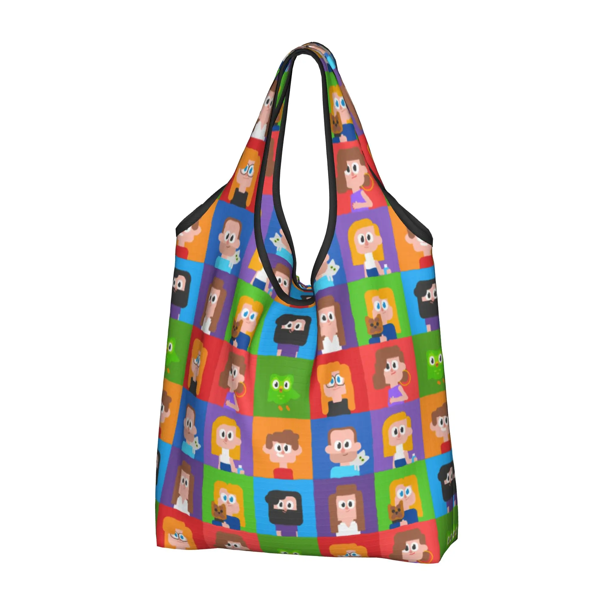 Cute Cartoon Duolingos Educational Parrot  Groceries Shopping Tote Bag Women Fashion Shoulder Shopper Bag Large Capacity Handbag
