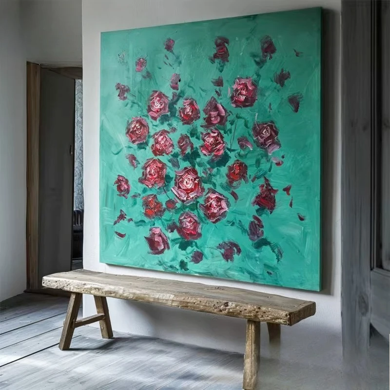 Pure hand-painted high-end living room flower art oil painting
