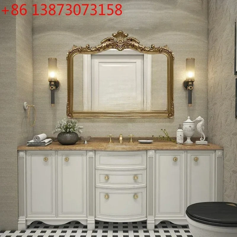 xx1Retro bathroom mirror French makeup desktop carved desktop European makeup American classical custom bathroom mirror