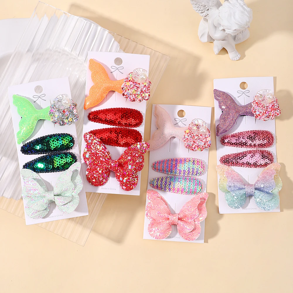 

4pcs/set Baby Girls Sequin Hairpins Fish Tail Butterfly Children Kids BB Hair Clips Barrettes Accessories Hairclip Headwear Gift