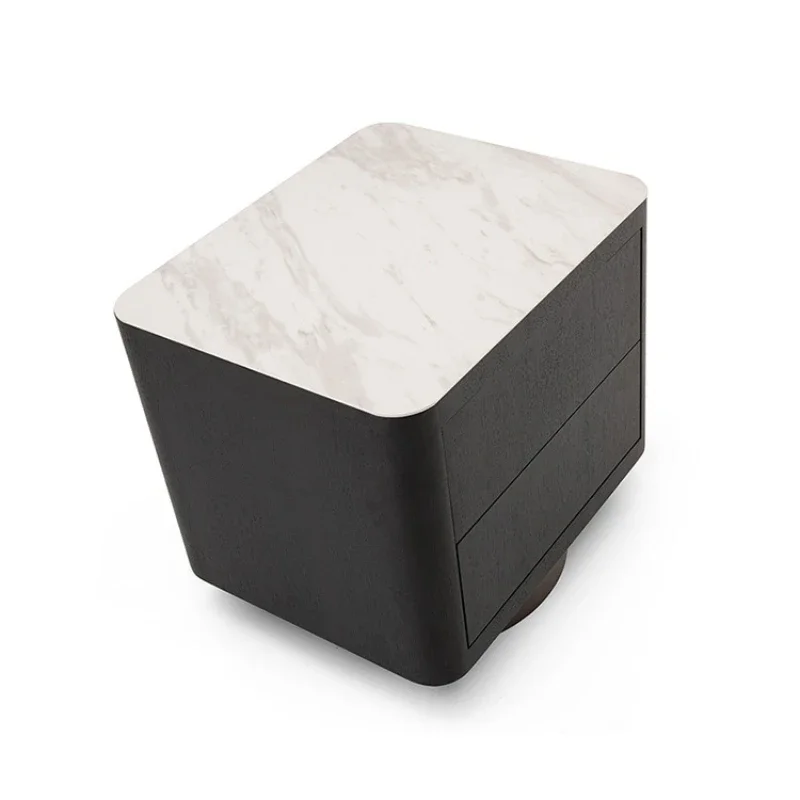 Italian minimalist rock slab solid wood bedside table smoke color bedside table light luxury Nordic bedroom locker