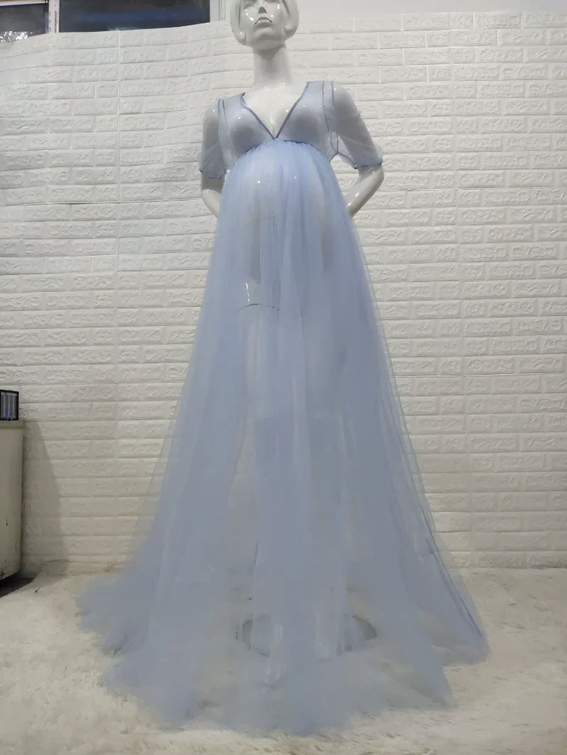 Tulle Maternity Gown Long Dress with Drawstring Floor Mop Dress Maternity Dresses for Photo Shoot Mesh Pregnant Woman Photo