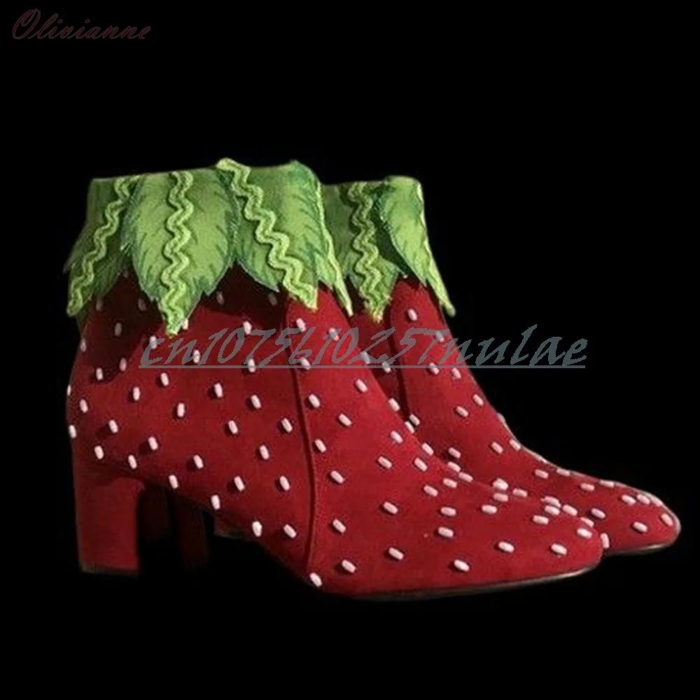 

Red Strawberry Pattern Design Shallow Pumps Crystals Decor Chunky High Heel Cosplay Retro Women Shoes 2026 Sexy Hot Para Mujere